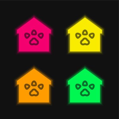 Animal Shelter four color glowing neon vector icon clipart