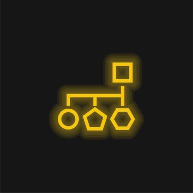 Temel Geometrik Şekillerin Blok Şeması Sarı parlak neon simgesi