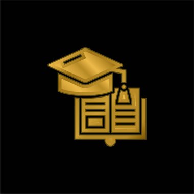 Kitap altın kaplamalı metalik simge veya logo vektörü