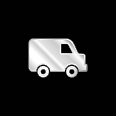 Black Delivery Small Truck Side View silver plated metallic icon clipart
