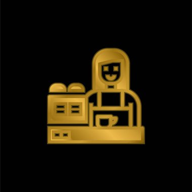 Barista altın kaplama metalik simge veya logo vektörü
