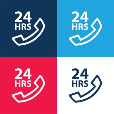 24 Saat Tıbbi Yardım Telefon Mavi ve Kırmızı Dört Renk Minimum Simgesi
