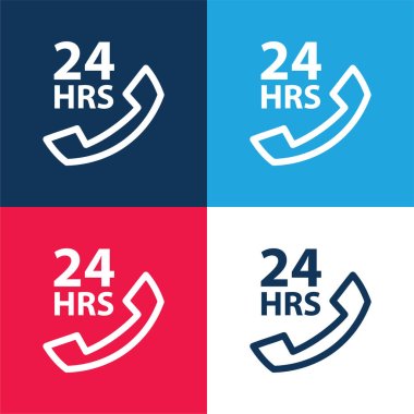 24 Hours Medical Assistance By Phone blue and red four color minimal icon set clipart