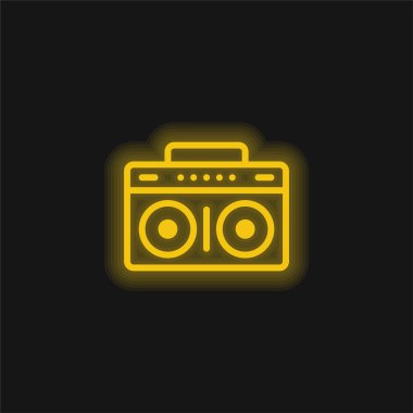 Müzik seti sarı parlayan neon simgesi