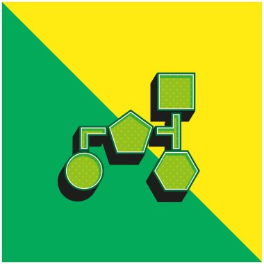 Temel Siyah Geometrik Şekillerin Blok Şeması Yeşil ve Sarı 3D vektör logosu