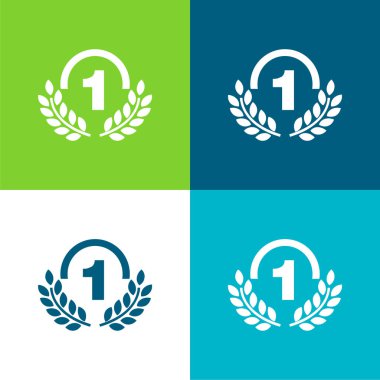 Award Medal Of Number One With Olive Branches Flat four color minimal icon set clipart