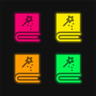 Kitap dört renk parlayan neon vektör simgesi