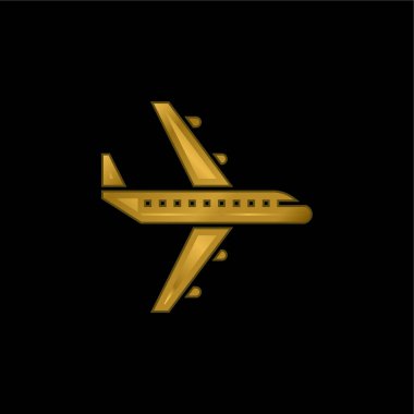 Uçak altın kaplama metalik simge veya logo vektörü