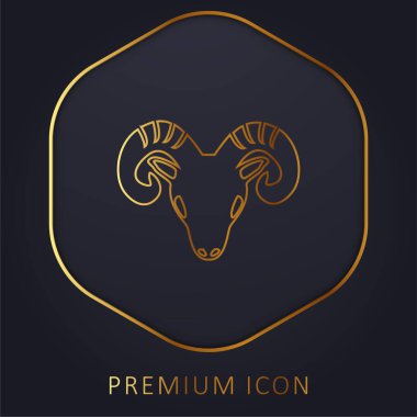 Aries Zodiac Symbol Of Frontal Goat Head golden line premium logo or icon clipart