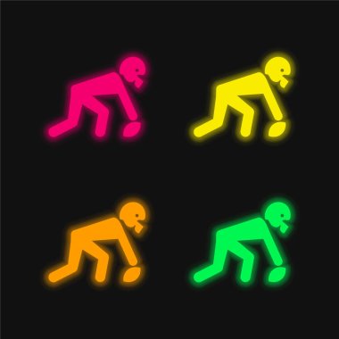 Amerikan Futbolcusu Topu Seçiyor Dört renkli parlak neon vektör simgesi