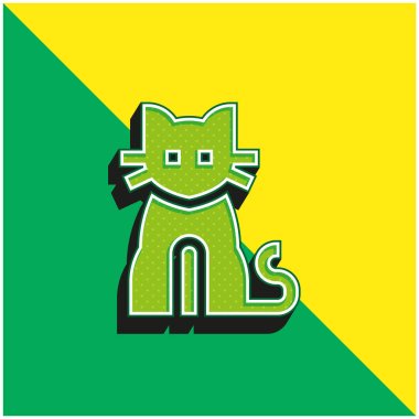 Siyah Kedi Yeşil ve Sarı Modern 3D vektör simgesi logosu