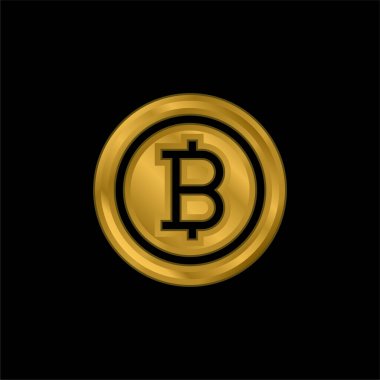 Bitcoin altın kaplama metalik simge veya logo vektörü