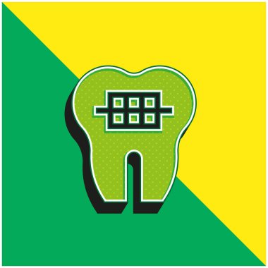 Diş telleri yeşil ve sarı modern 3D vektör simgesi logosu