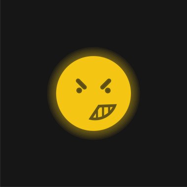 Anger On Emoticon Face Of Rounded Square Outline yellow glowing neon icon clipart
