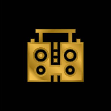 Boombox altın kaplama metalik simge veya logo vektörü