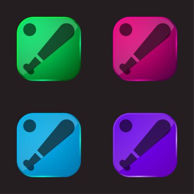 Beyzbol dört renkli cam düğme simgesi