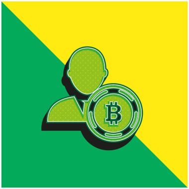 Bitcoin Kullanıcı Sembolü Yeşil ve Sarı 3D vektör simgesi logosu