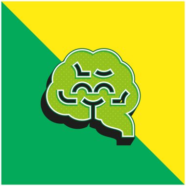 Beyin Yeşili ve Sarı Modern 3D vektör simgesi logosu