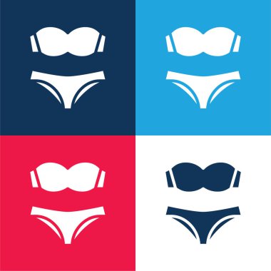Bikini mavi ve kırmızı dört renk minimal simge kümesi