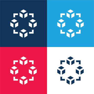 Blockchain blue and red four color minimal icon set clipart