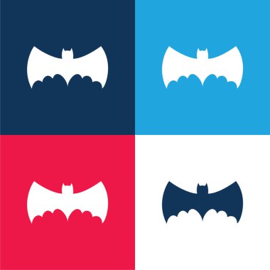 Büyük Kanatlı Yarasa Silueti Mavi ve Kırmızı Dört Renk Simgesi