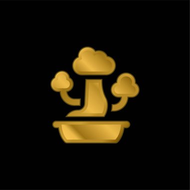 Bonsai gold plated metalic icon or logo vector clipart