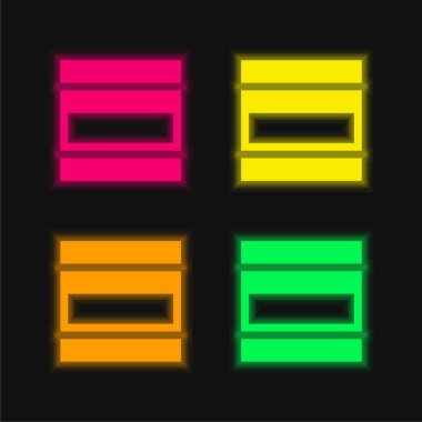 Akordiyon Menüsü dört renk parlayan neon vektör simgesi