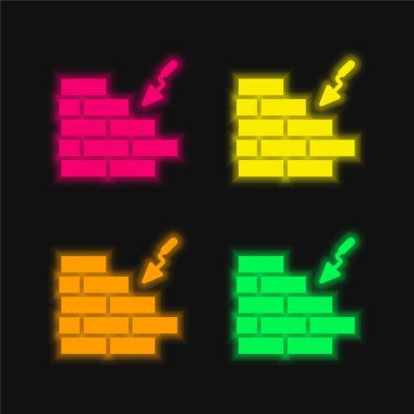 Tuğla Duvar dört renk parlayan neon vektör simgesi