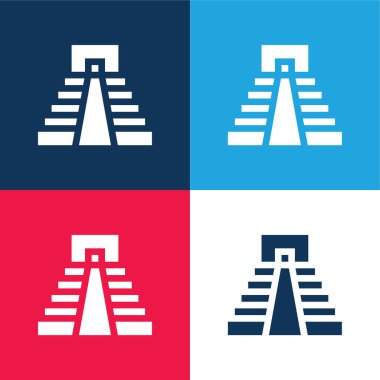 Aztek Piramidi mavi ve kırmızı en küçük simge kümesi