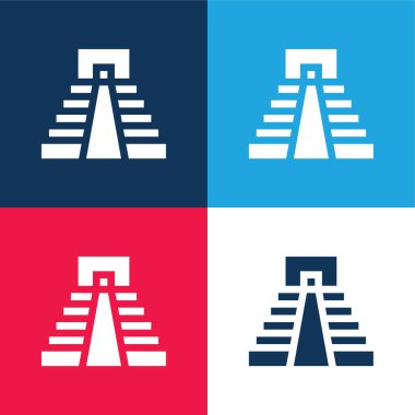 Aztec Pyramid blue and red four color minimal icon set clipart