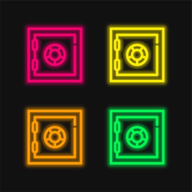 Banka Güvenli Kutusu 4 renkli neon vektör simgesi