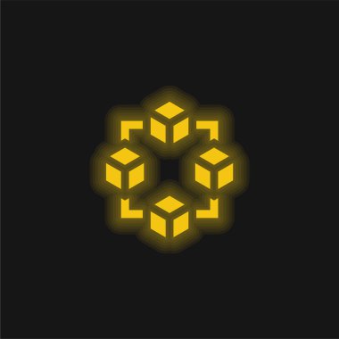 Blok zinciri sarı parlak neon simgesi