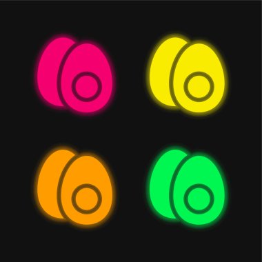 Kaynamış yumurta dört renkli neon vektör simgesi