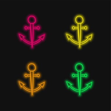 Çapa dört renk parlayan neon vektör simgesi