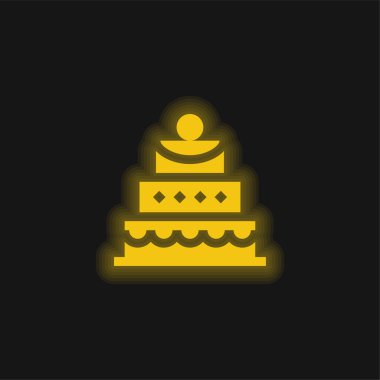 Doğum günü pastası sarı parlak neon simgesi