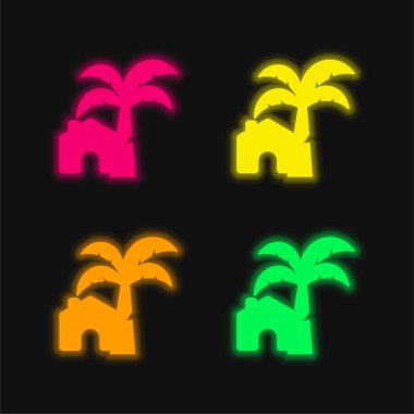 Plaj Evi 4 renkli parlak neon vektör simgesi