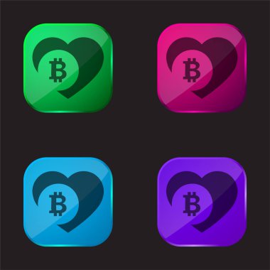 Bitcoin Love Heart dört renkli cam düğme simgesi