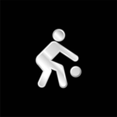 Basketbolcu Silueti Topun gümüş kaplamalı metalik ikonu