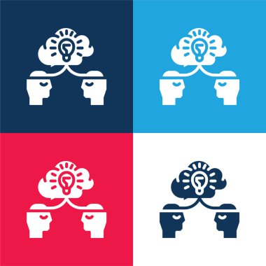 Beyin fırtınası mavi ve kırmızı dört renk minimal simgesi