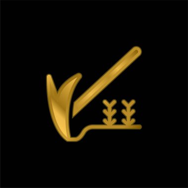 Agriculture gold plated metalic icon or logo vector clipart
