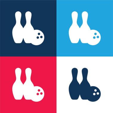 Bowling mavi ve kırmızı dört renk minimal simge kümesi