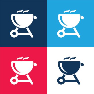 Barbekü mavi ve kırmızı dört renk minimal simge kümesi