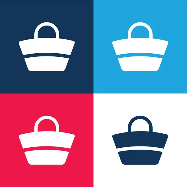 Bag Blue Red Four Color Minimal Icon Set — Stock Vector