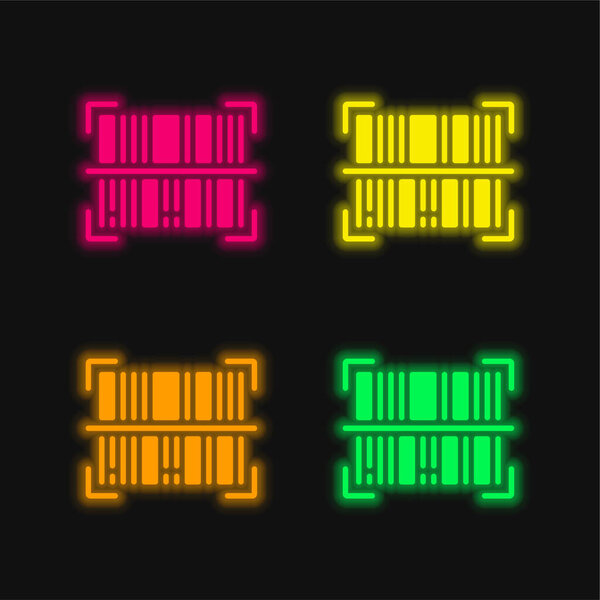 Barcode four color glowing neon vector icon