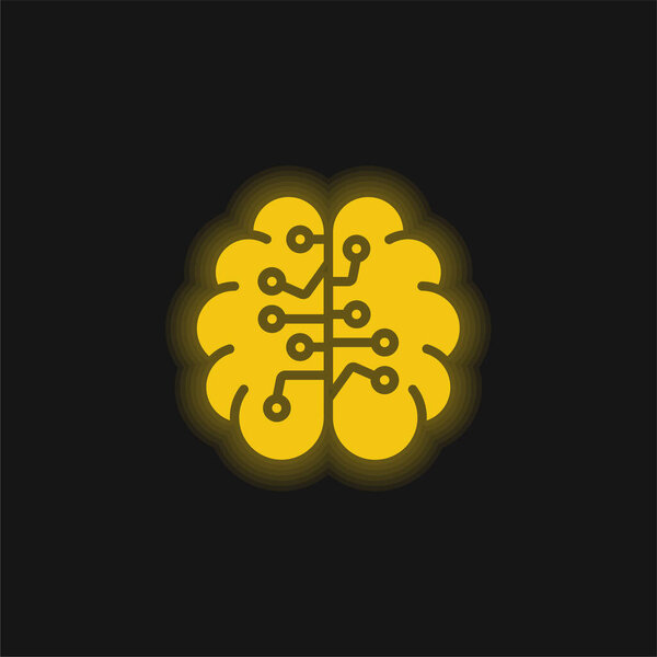 Желтая светящаяся неоновая икона искусственного интеллекта