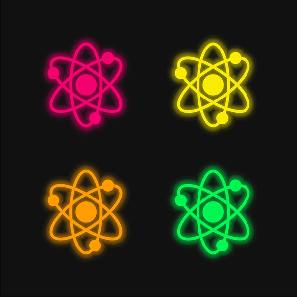 Atoms four color glowing neon vector icon