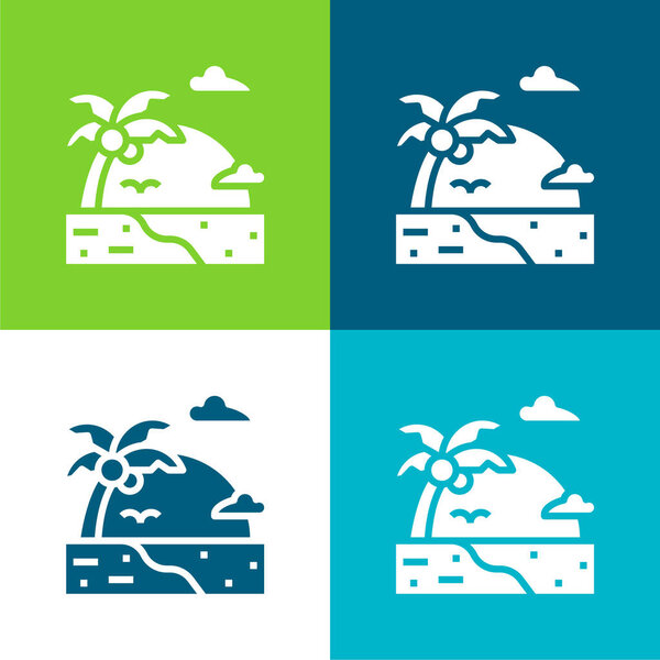 Beach Flat four color minimal icon set