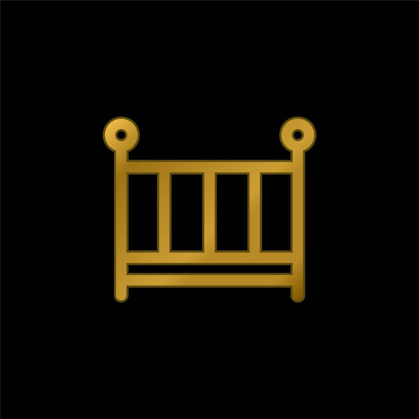 Baby Bed gold plated metalic icon or logo vector