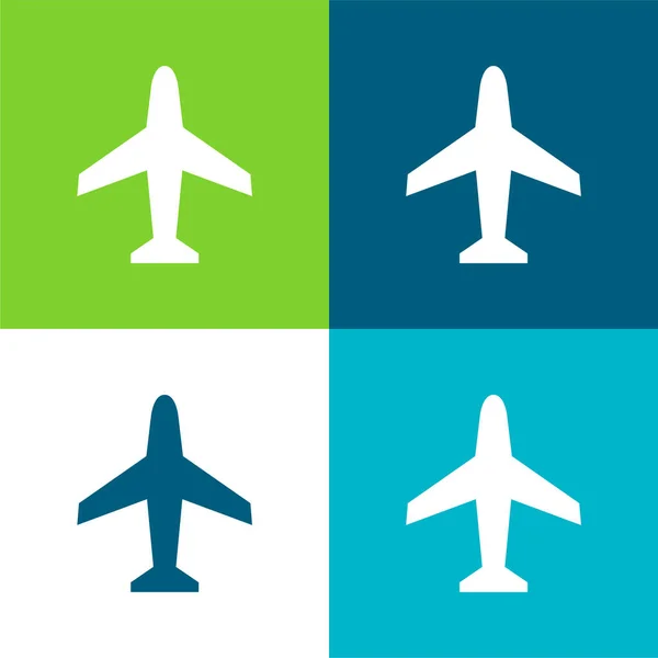 Airplane Flat Four Color Minimal Icon Set — Stock Vector