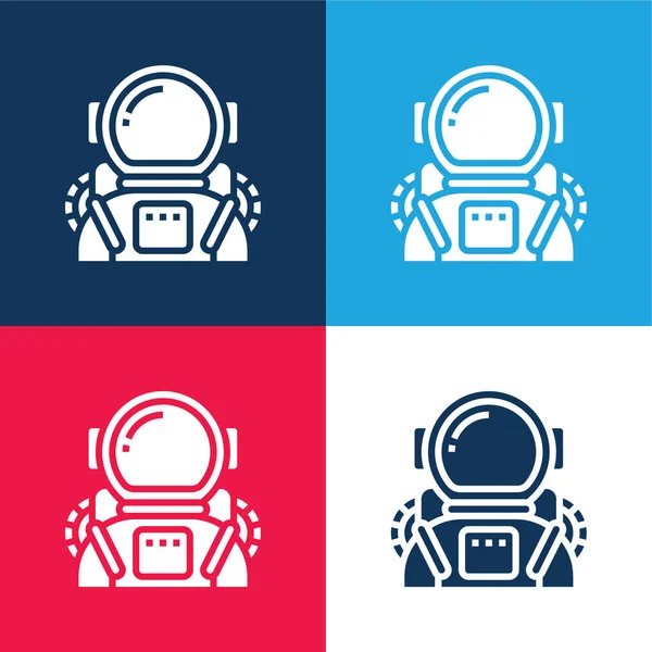 Astronauta Azul Rojo Conjunto Iconos Mínimo Cuatro Colores — Archivo Imágenes Vectoriales